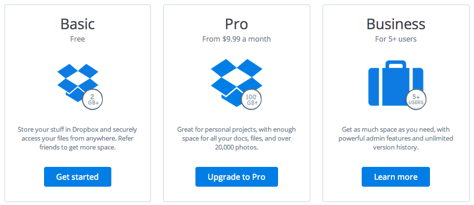 Dropbox plans