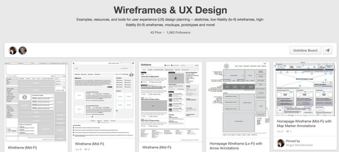 Wireframe in Pinterest