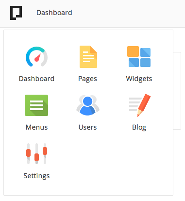 pagekit - menu dashboard