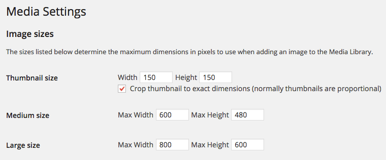 Media Settings WordPress